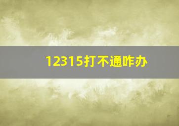 12315打不通咋办