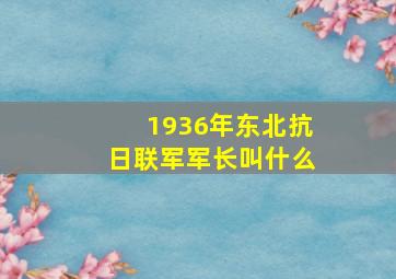 1936年东北抗日联军军长叫什么