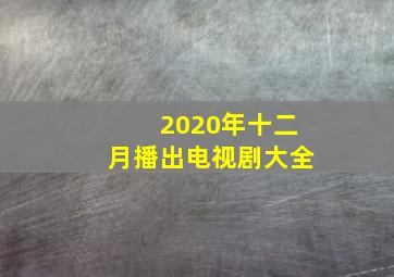 2020年十二月播出电视剧大全