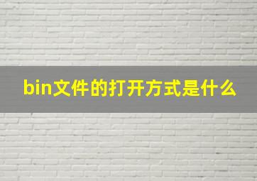 bin文件的打开方式是什么