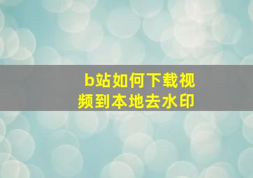 b站如何下载视频到本地去水印