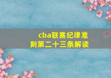 cba联赛纪律准则第二十三条解读