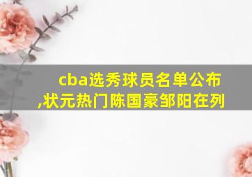 cba选秀球员名单公布,状元热门陈国豪邹阳在列