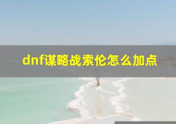 dnf谋略战索伦怎么加点