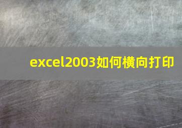 excel2003如何横向打印