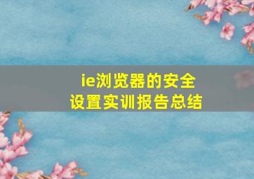 ie浏览器的安全设置实训报告总结