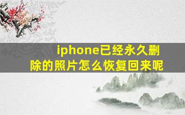 iphone已经永久删除的照片怎么恢复回来呢