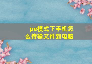 pe模式下手机怎么传输文件到电脑