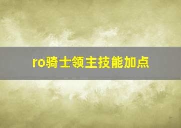 ro骑士领主技能加点