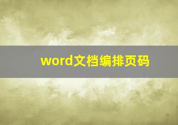 word文档编排页码