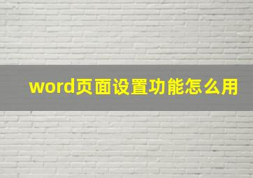 word页面设置功能怎么用