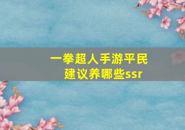 一拳超人手游平民建议养哪些ssr