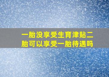 一胎没享受生育津贴二胎可以享受一胎待遇吗