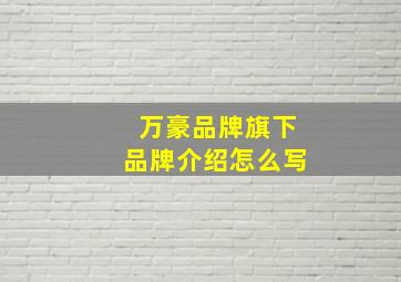 万豪品牌旗下品牌介绍怎么写