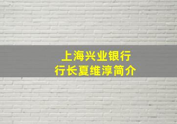 上海兴业银行行长夏维淳简介