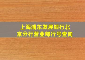 上海浦东发展银行北京分行营业部行号查询