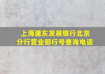 上海浦东发展银行北京分行营业部行号查询电话