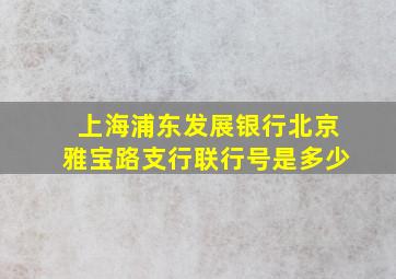 上海浦东发展银行北京雅宝路支行联行号是多少