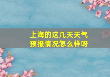 上海的这几天天气预报情况怎么样呀