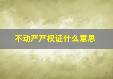 不动产产权证什么意思