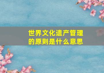 世界文化遗产管理的原则是什么意思