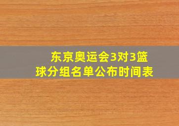 东京奥运会3对3篮球分组名单公布时间表