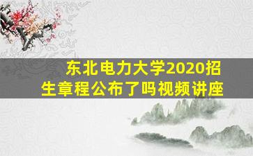 东北电力大学2020招生章程公布了吗视频讲座