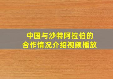 中国与沙特阿拉伯的合作情况介绍视频播放