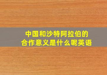 中国和沙特阿拉伯的合作意义是什么呢英语