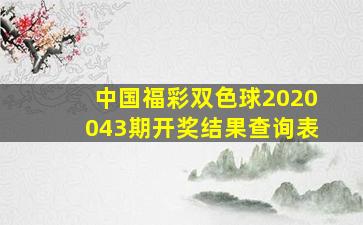 中国福彩双色球2020043期开奖结果查询表