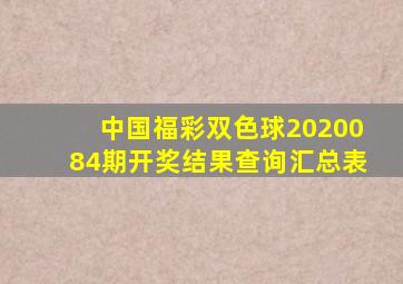 中国福彩双色球2020084期开奖结果查询汇总表