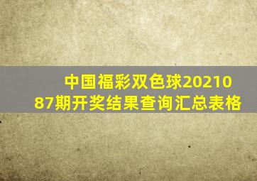 中国福彩双色球2021087期开奖结果查询汇总表格