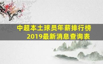 中超本土球员年薪排行榜2019最新消息查询表