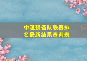 中超预备队联赛排名最新结果查询表