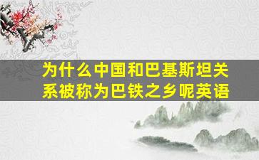 为什么中国和巴基斯坦关系被称为巴铁之乡呢英语