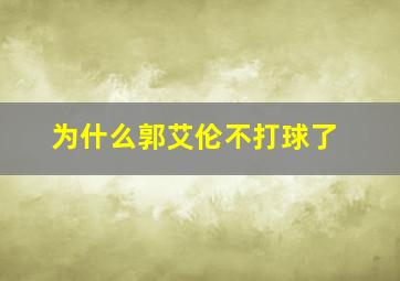 为什么郭艾伦不打球了