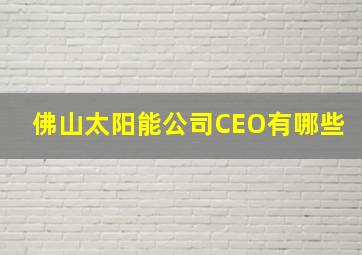 佛山太阳能公司CEO有哪些