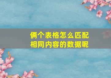 俩个表格怎么匹配相同内容的数据呢