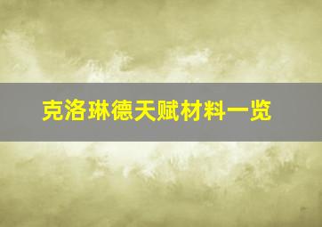 克洛琳德天赋材料一览