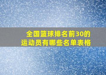 全国篮球排名前30的运动员有哪些名单表格