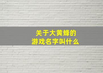 关于大黄蜂的游戏名字叫什么