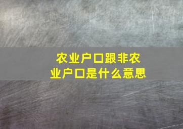 农业户口跟非农业户口是什么意思