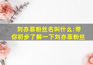 刘亦菲粉丝名叫什么:带你初步了解一下刘亦菲粉丝