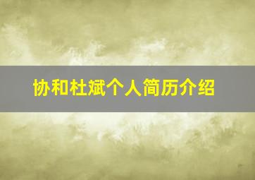 协和杜斌个人简历介绍