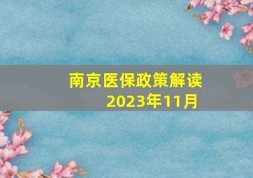 南京医保政策解读2023年11月