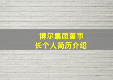 博尔集团董事长个人简历介绍