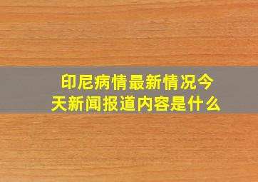 印尼病情最新情况今天新闻报道内容是什么