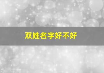 双姓名字好不好