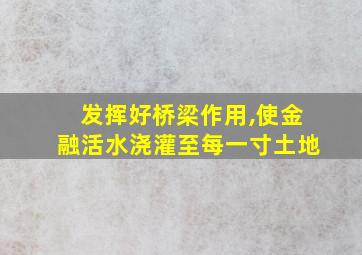 发挥好桥梁作用,使金融活水浇灌至每一寸土地