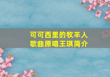 可可西里的牧羊人歌曲原唱王琪简介